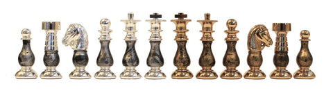 Handcrafted French Brass Wood Chess Pieces, Gold/Silver Plated, Italy, 7.5cm