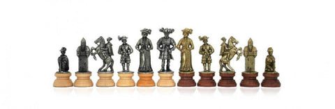 Landsknecht Chess Pieces Set, Metal & Wood, Gold/Silver, Handmade in Italy