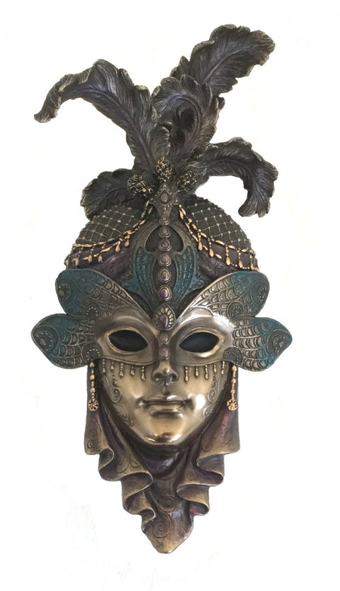 Venetian Mask Decor, Bronze Resin, Handmade Italian Wall Art, 14x30cm Gift