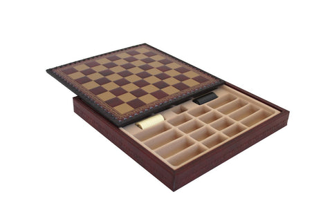 Gold Burgundy Faux Leather Chess Board with Storage, 28cm, Handmade in Italy