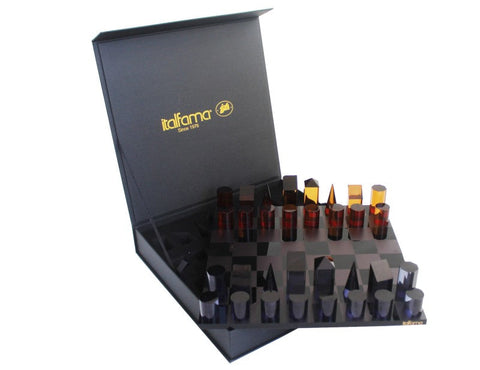 Made in Italy Acrylic Chess Set, Geometric Pieces, Black/Orange