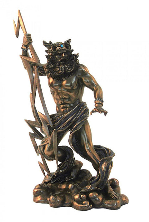 Zeus with Lightning Bronze Resin Statue 28cm Greek God Made in Italy