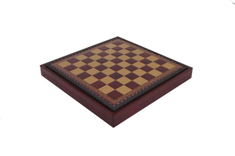 Gold Burgundy Faux Leather Chess Board with Storage, 28cm, Handmade in Italy