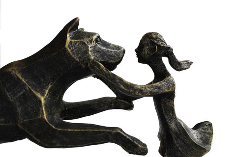 True Friendship Dog & Human Sculpture, Bronze Resin Statue, Made in Italy