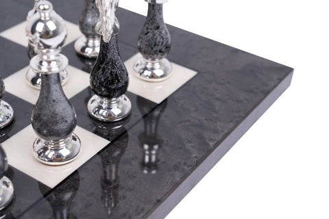 Handmade Brass & Wood Chess Set, Gold/Silver Plated Pieces, 51cm Board, Italy