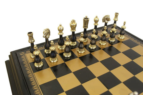 Arabic Style Chess Set with Storage Table, Metal & Wood, Gold/Silver Italy