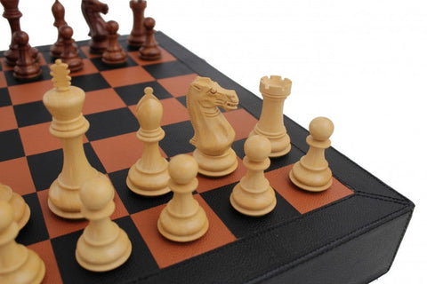 Luxury Mahogany Chess Set, Real Leather Board, Drawer Storage, Made in Italy
