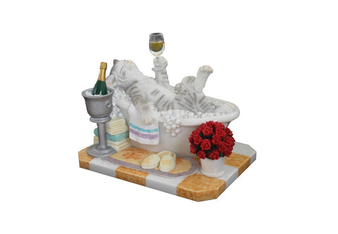 Hand-Painted Cat in Bubble Bath Resin Figurine, Bathroom Decor, Italy