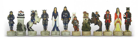 Samurai Chess Pieces Set, Hand-Painted Resin, 8cm King, Made in Italy