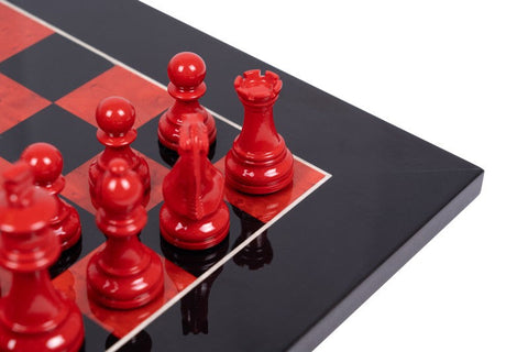 Handmade Wooden Chess Set, Red/Black Board, Weighted Pieces, Made in Italy