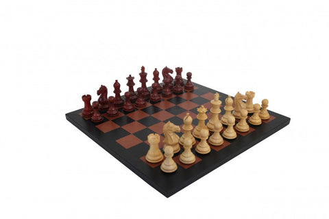 Mahogany Chess Set with Genuine Leather Board, Handmade in Italy Weighted Pieces