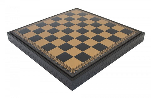 Gold Black Faux Leather Chess Board with Storage, Checkers & Backgammon, 48cm
