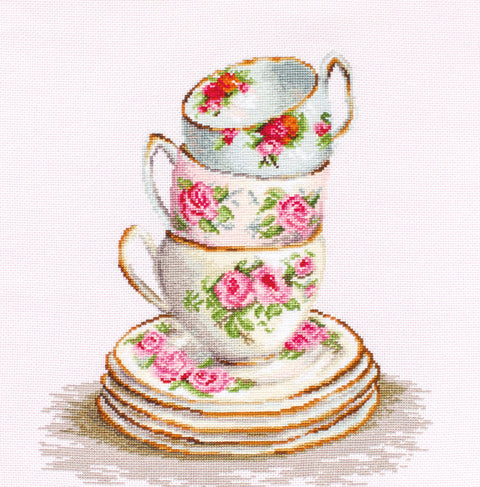 3 Stacked Tea Cups SBA2323 - Cross Stitch Kit