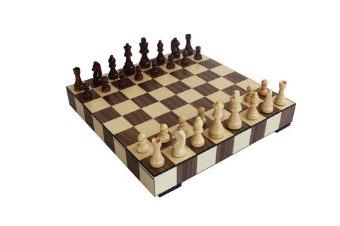 Handmade Walnut Maple Wooden Chess Set with Pieces & Storage, 36cm, Italy