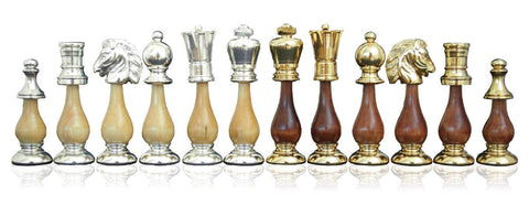 Classic Brass & Wood Chess Pieces, Gold & Silver Plated, 10cm King, Italian