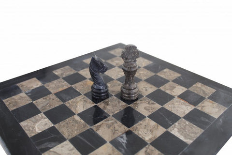Handmade Italian Black & Gray Marble Chess Set with Leather Case, 30cm