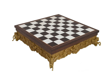 Luxury Wood & Metal Chess Board with Storage Roman Empire 43x43 Handmade Italy