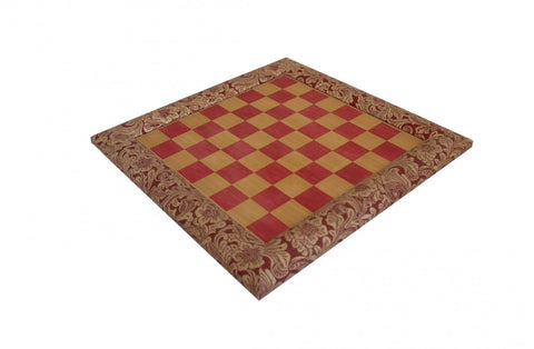 Handmade Wood & Faux Leather Chessboard, Red Floral, 39x39 cm, Italy