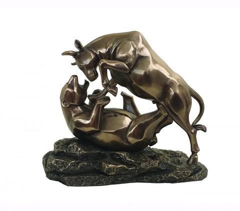 Italian Bronze Bull and Bear Statue, Resin, Trader Gift, Office Decor 19x10x16cm