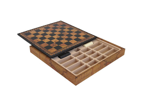 Faux Leather Chess Board with Vintage Map, Storage, 28cm, Handmade Italy