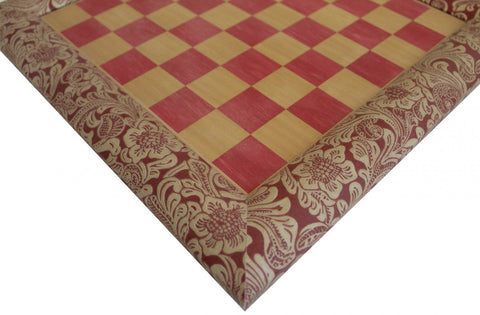 Handmade Wood & Faux Leather Chessboard, Red Floral, 39x39 cm, Italy