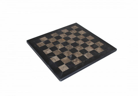 Handmade Italian Black & Gray Marble Chess Set with Leather Case, 30cm