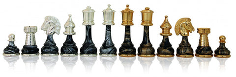 Persian Brass & Wood Chess Pieces, Gold/Silver Plated, 9cm King, Italian