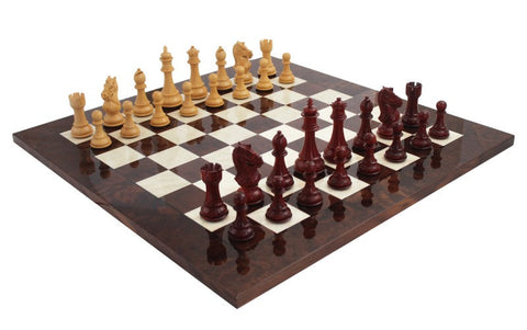 Handmade Wooden Chess Set, Walnut Glossy Board, Weighted Pieces, 60cm, Italy