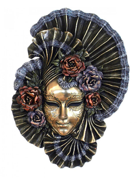 Venetian Peony Mask Wall Decor, Bronze Resin, Handmade in Italy 21x29cm