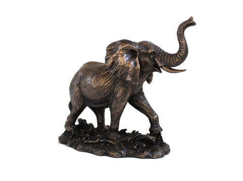 Italian Bronze Resin Elephant Figurine, Raised Trunk Good Luck, 18 cm