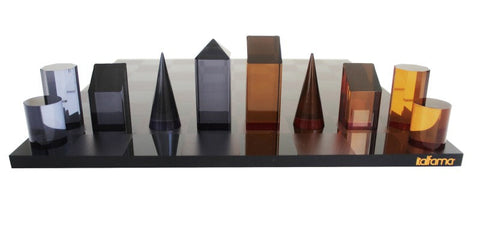 Made in Italy Acrylic Chess Set, Geometric Pieces, Black/Orange