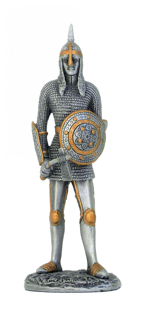 Hand-Painted Pewter Medieval Knight Figurine, Axe & Shield, 11cm, Italy