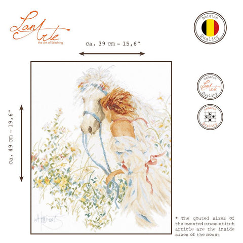 Horse Cross Stitch Kit with DMC Threads, Lanarte 27 Count 100% Cotton Fabric, Embroidery Pattern and Needle