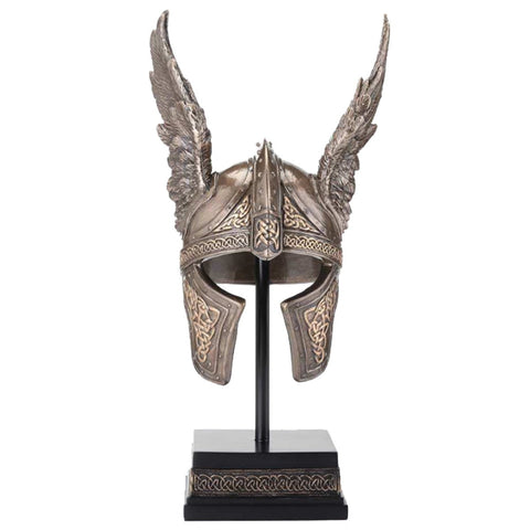 Odin Winged Helmet Statue, Bronze Finish Resin, Norse Viking Decor 24cm