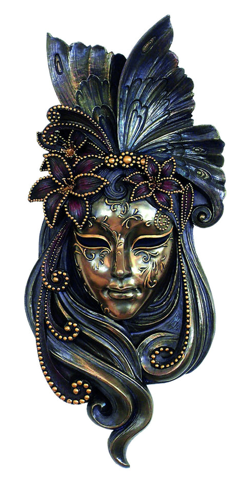 Venetian Mask Lily Wall Decor, Bronze Finish Resin, Handmade in Italy 15x34cm