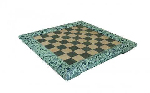 Elegant Handmade Green Wood & Faux Leather Chessboard, 39cm, Italian Floral