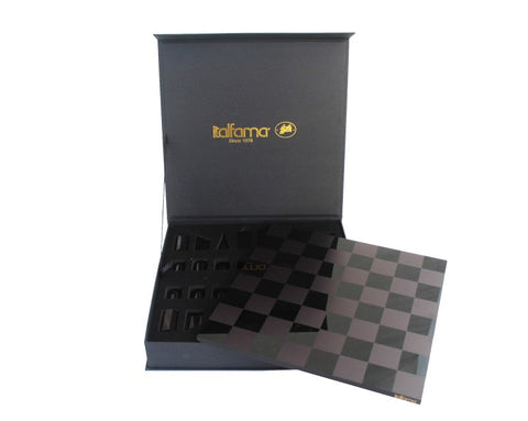 Made in Italy Acrylic Chess Set, Geometric Pieces, Black/Orange