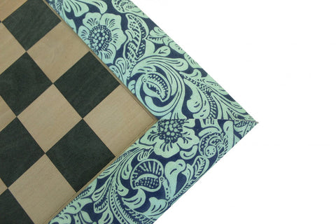 Elegant Handmade Green Wood & Faux Leather Chessboard, 39cm, Italian Floral