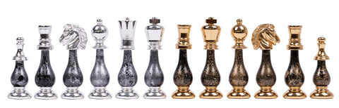 Handmade Brass & Wood Chess Pieces Set, Gold/Silver Plated, Italian, King 10cm