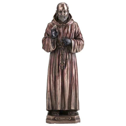 Padre Pio Statue 21.5cm Bronze Resin, Catholic Gift, Made in Italy