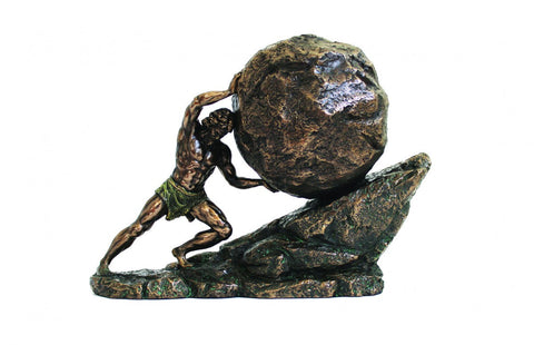 Sisyphus Greek Myth Statue, Bronze Finish Resin Sculpture, 28x12x20cm