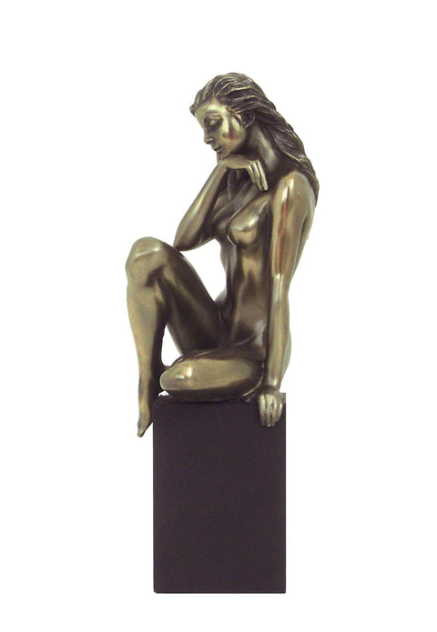 Modern Bronze Resin Female Nude on Black Cube, 21cm Italian Sculpture