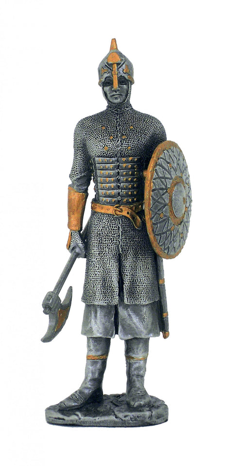 Hand-Painted Pewter Medieval Prussian Warrior Figurine, 11 cm, Made in Italy