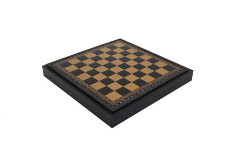 Gold Black Faux Leather Chess Board with Storage, 28cm, Handmade in Italy