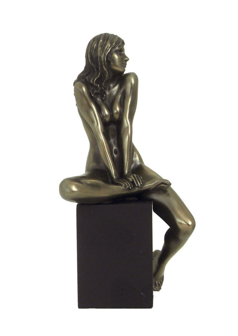 Bronze Resin Nude Woman Statue on Black Cube, 20cm Italian Sculpture