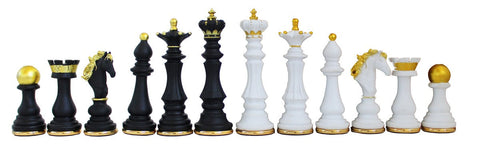Baroque Chess Pieces Set, Hand-Painted Resin, Gilded Brass, 15cm King Italy