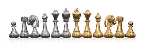 Handmade Metal Chess Set Gold & Silver with Wooden Board and Drawer, Italy