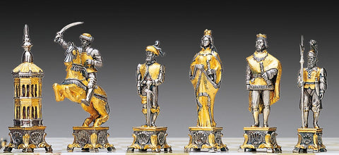 Luxury Handmade 24K Gold Plated Bronze Chess Set, Onyx Table & Chairs, Italy