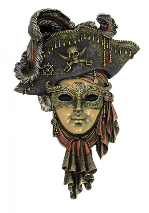 Venetian Pirate Mask Wall Decor, Bronze Resin, Handmade in Italy, 20x30cm