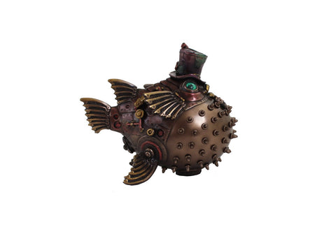 Bronze Puffer Fish Resin Statue, Handmade Italian Figurine, Coastal Decor